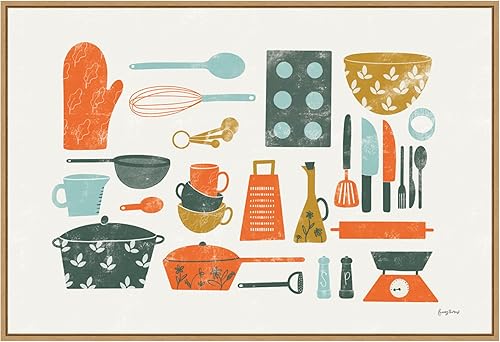 Amanti Art Framed Canvas Wall Art 23x33 Retro Kitchen I by Becky Thorns, Framed Wall Art Canvas, Cuisine Artwork, Modern Contemporary Decor, Large