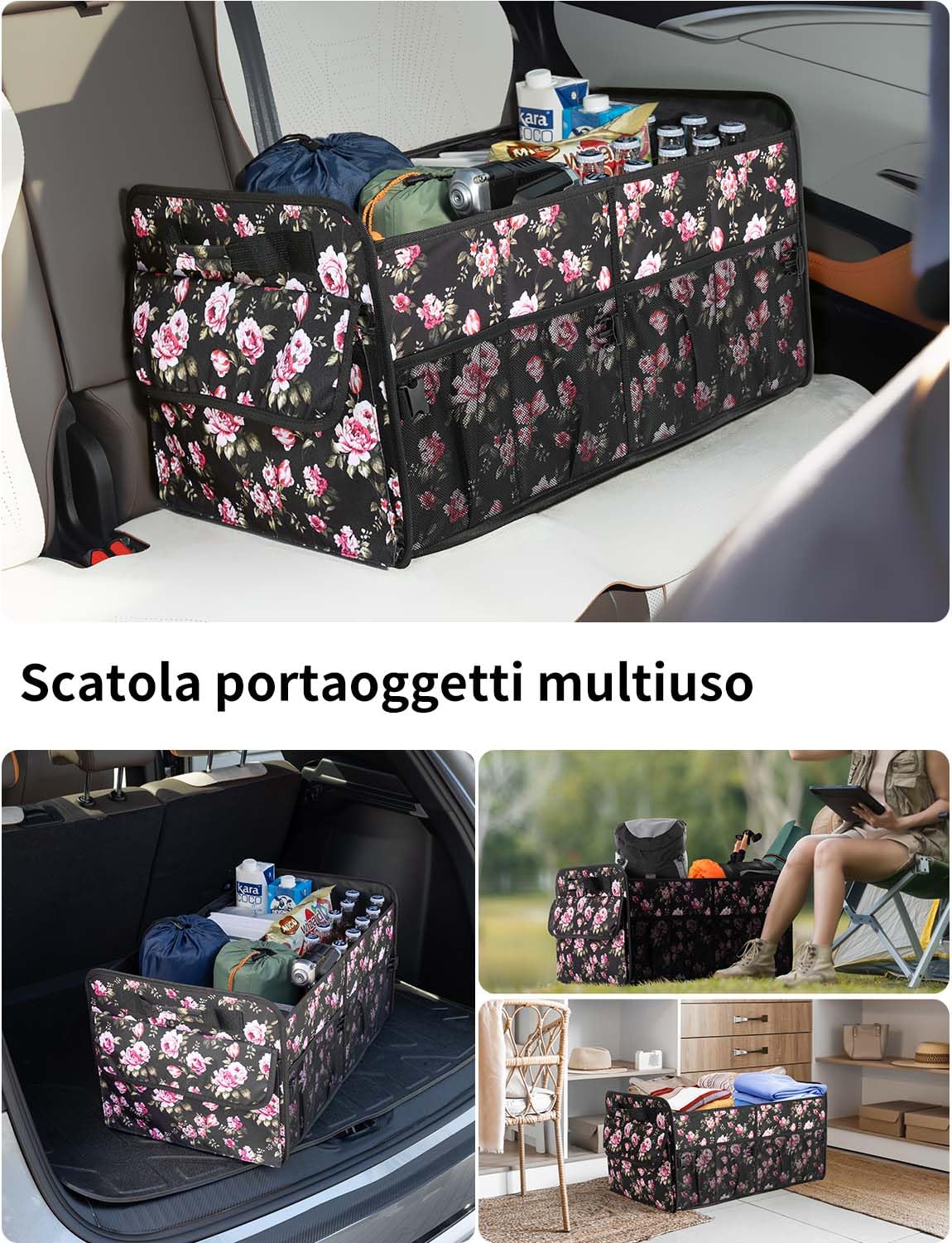 YOHOOLYO Car Trunk Organizer for SUV 72L Large Capacity Collapsible 4 Compartment Storage Multicolor Car Accessories for Women — view 14