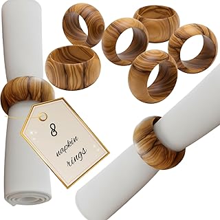 Holy Land Market Hand-Carved Olive Wood Napkin Rings - Set of 8 - Holy Land Bethlehem Wood (Ring is 1.8 Inches in Diameter and 0.9 Inches high)