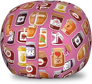Lunarable Jam Storage Toy Bag Chair, Colorful Design Homemade Fruit Jelly Marmalade in Glass Jars Cartoon Pattern, Stuffed Animal Organizer Washable Bag, Small Size, Pink Multicolor