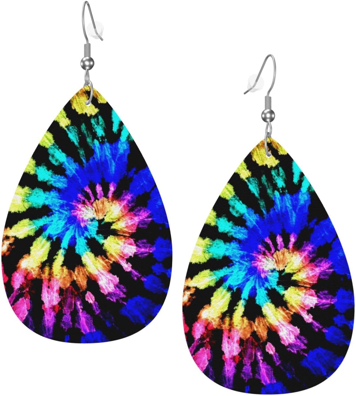 Tie Dye Rainbow Print Faux Leather Earrings For Women