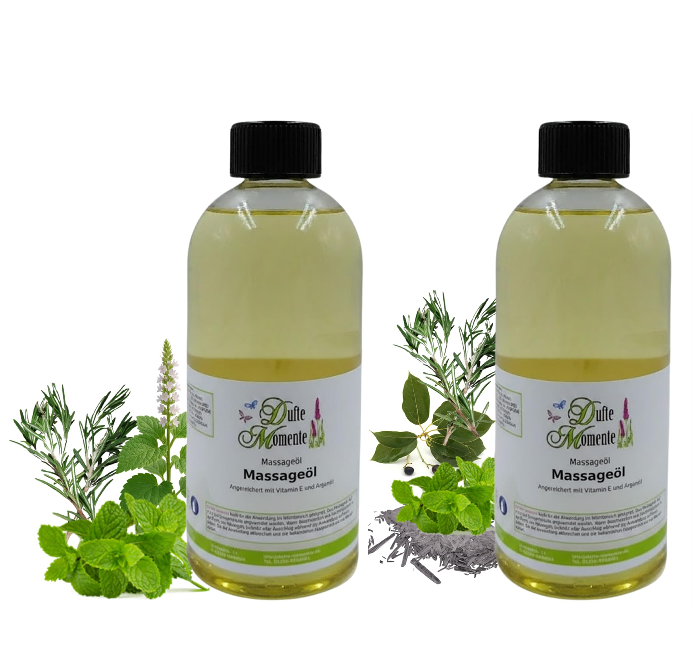 Dufte Momente Sportmassageöl Set – 2 × 500 ml – Vor dem Sport & Nach dem Sport – Paraffinölbasis – aktivierend & kühlend – für Sportmassage, Praxis & Wellness – vegan & Made in Germany