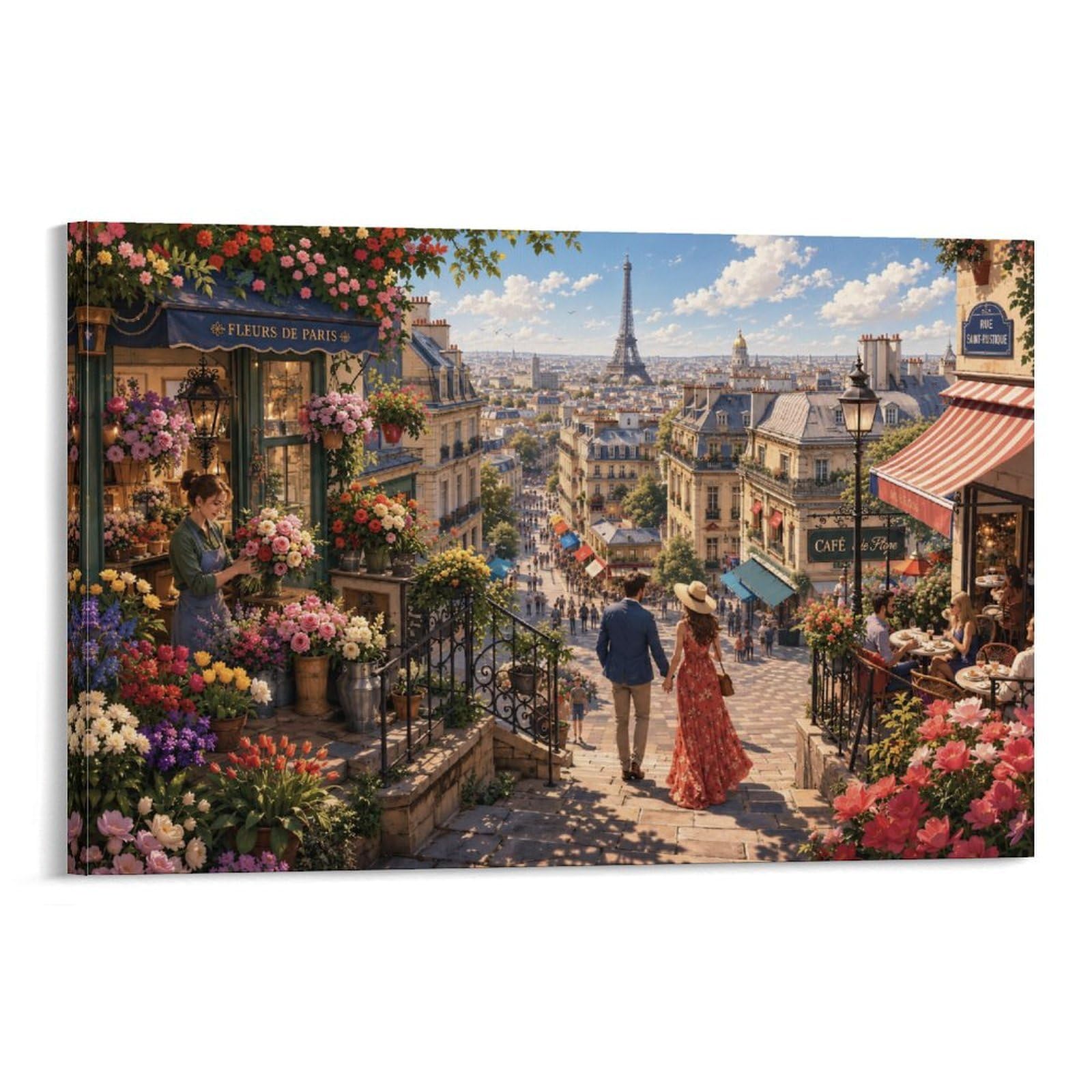 Paris Eiffel Tower Streetscape Canvas Prints Modern Poster HD Aesthetic Wall Art Decor for Dining Room, Home, Office, Living Room Decorations, Gift 20x30inch(50x75cm)