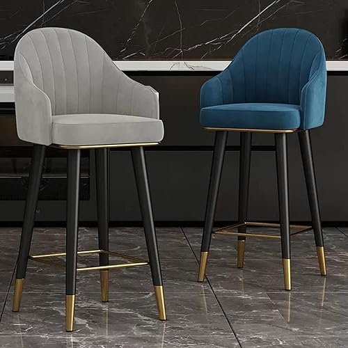 Miniatura 2 de Juego de 2 sillas de bar giratorias de terciopelo, taburetes Altos con respaldo curvo, reposapiés y almohadillas anslizantes, taburetes Altos para