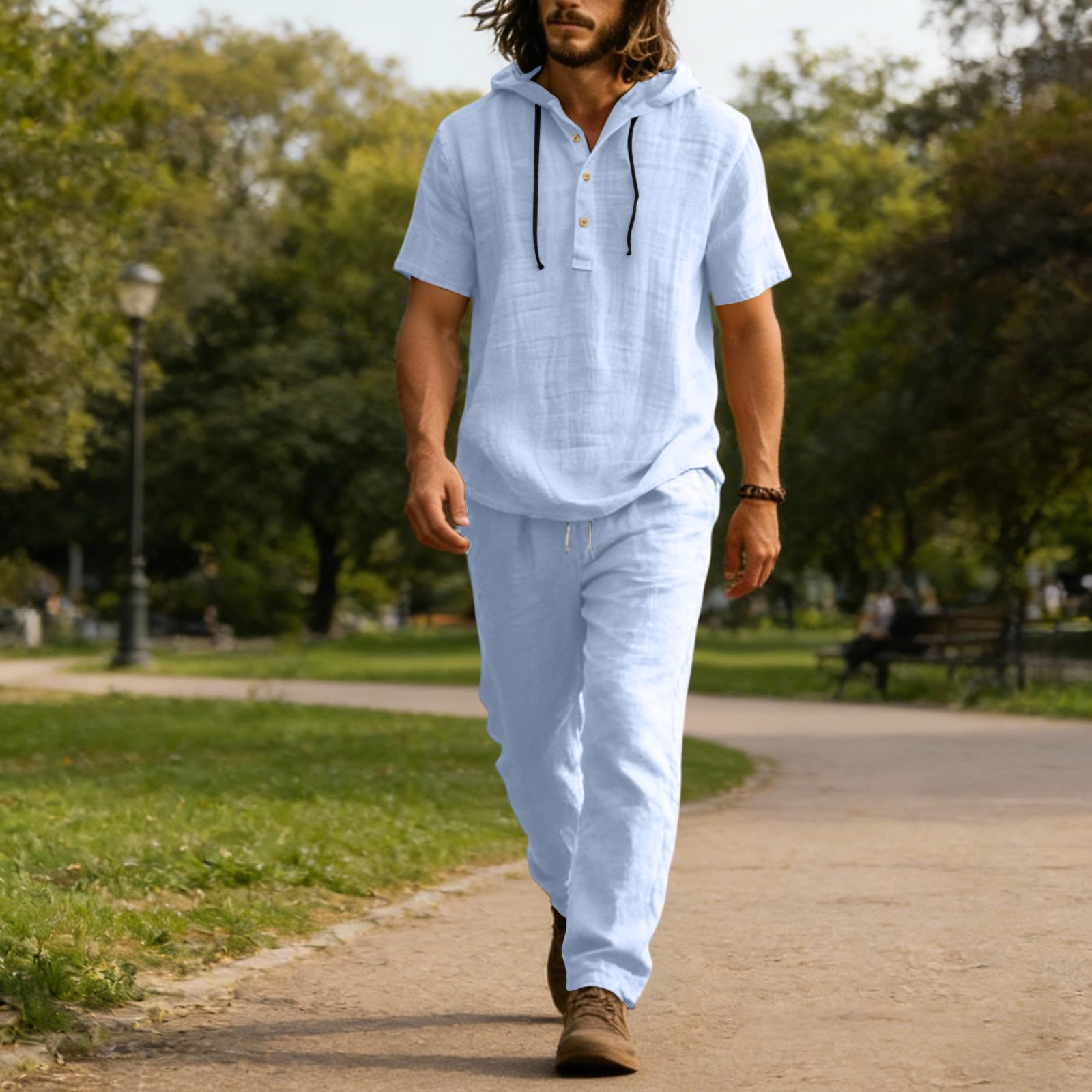 Generico Completo Di Lino Uomo 2026 Padel Tuta Completa Felpa Maniche Corte e Pantaloni Coordinato Uomo