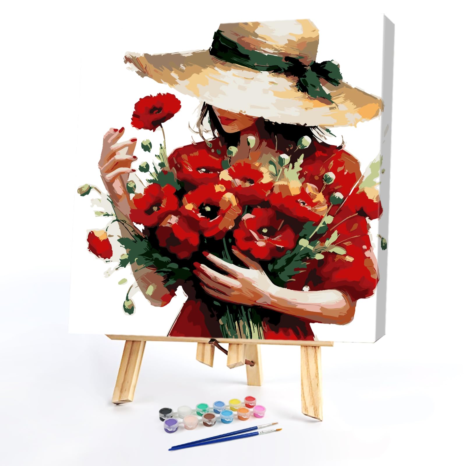POETRYDRAW Poppy Lady DIY Paint By Numbers Kit on Canvas 35x35cm with Frame Canvas Oil Painting Number Painting for Adults Wall Home Decor (Poppy Lady)