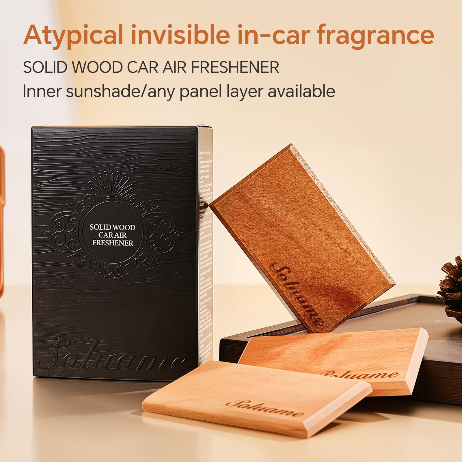 Car Air Freshener, Natural Wood Air Freshener Long Lasting, Car Air Freshener Diffuser with Metal Clip, Car Odor Eliminator, Magnetic Auto Accessories Amber - 2