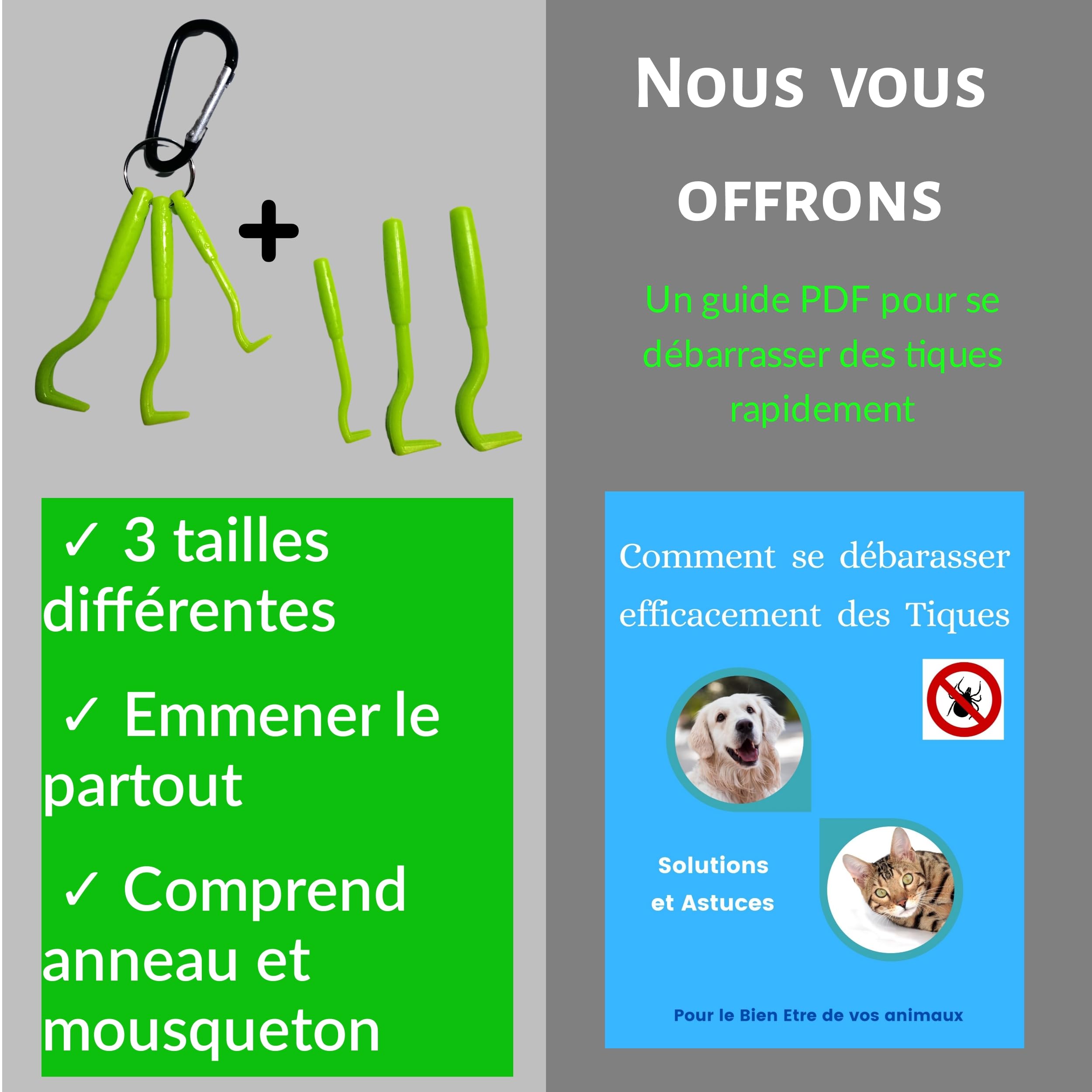 Tire Tique Pince a tique et crochets anti tiques pour chat chien humain. Crochet en acier inoxydable Retire/enlève/supprime/attrape parasites Kit de 2 lots de 3 pcs crochets pinces anti tiques vert