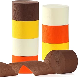 Yellow-Beige Orange-Brown Fall Party-Decorations Streamers - 8 Rolls Boho Autumn Baby Shower Thanksgiving Harvest Crepe Tissue Paper Streamer,Birthday Bridal Bachelorette Wedding Garland Panduola