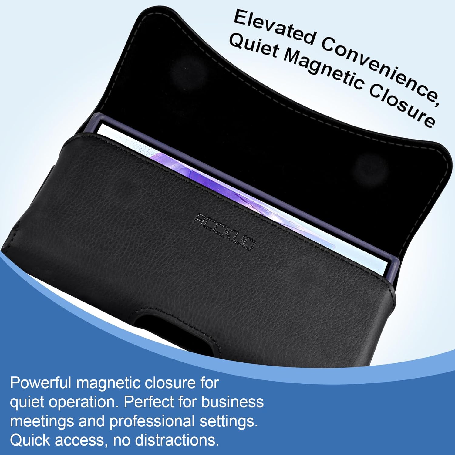 Leather Phone Holster Compatible with iPhone Plus/Pro Max Models 15 14 13 12 Galaxy Plus/FE/Edge S25 S24 S23 S22 Cell Phone Belt Holder Clip Case, Black -L - Image 3