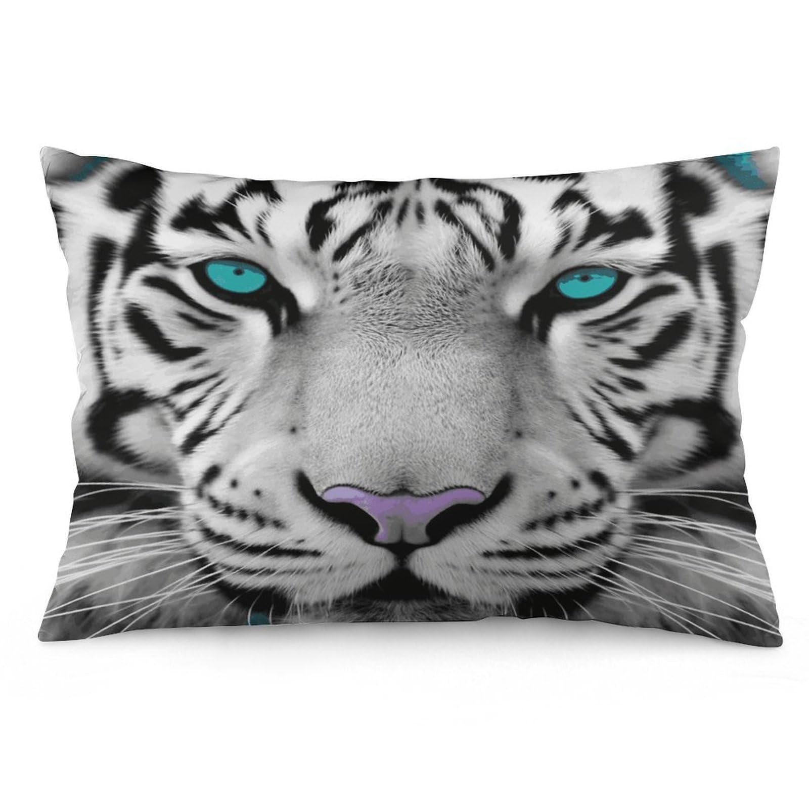 Tiger with Teal Eyes Throw Pillow Covers with Silent Zipper Polyester Pillow Protectors Removable Pillow Cases Soft Pillowcase Cozy Pillow Sham Cushion Cover for Sofa Car Bed 16 "x24