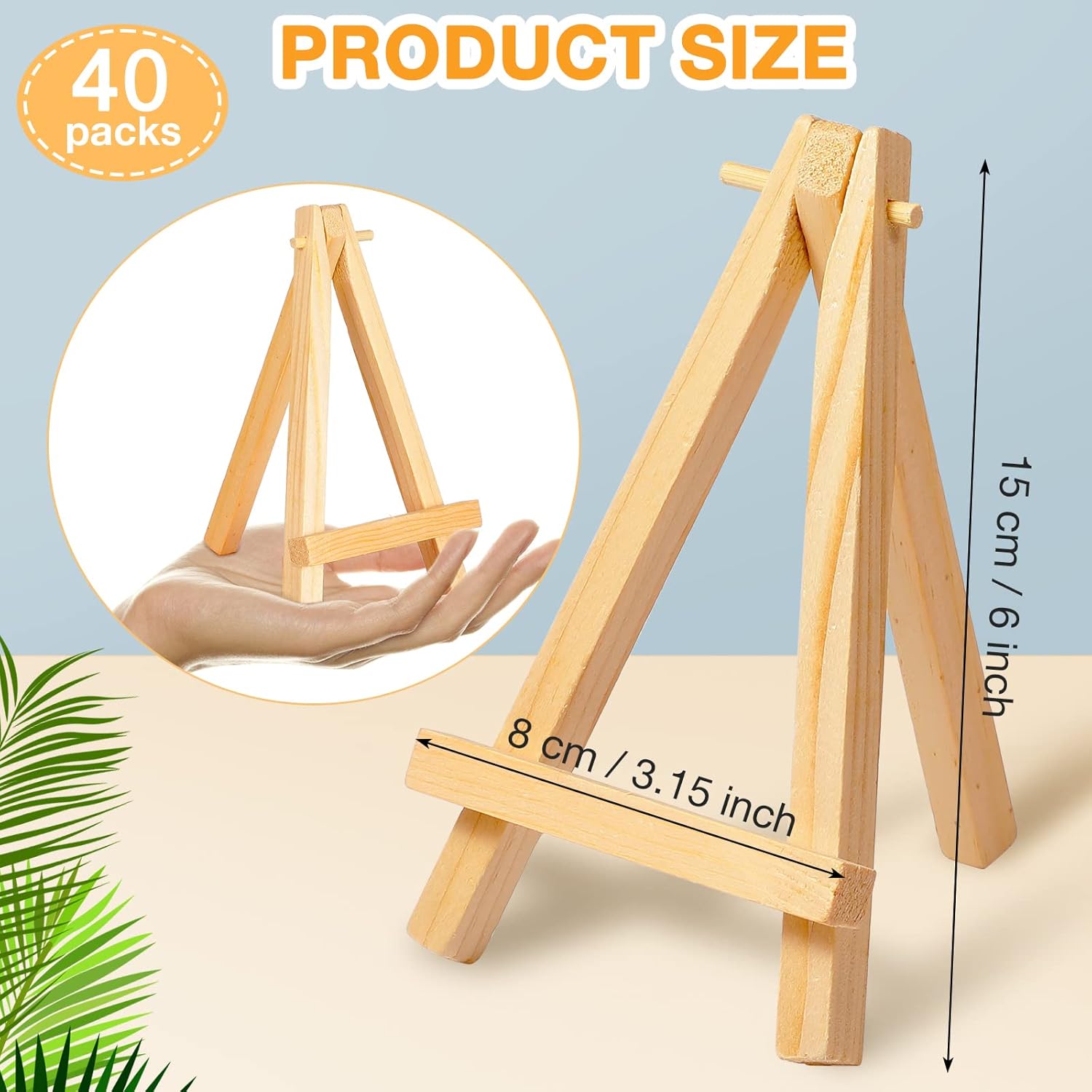 Thenshop 40 Pack 6 Inch Natural Wooden Mini Easel Stand Artist Mini Easels Bulk Wood Tabletop Small Canvas Stand for Painting Display Cards Photos Arts Crafts(Classic)