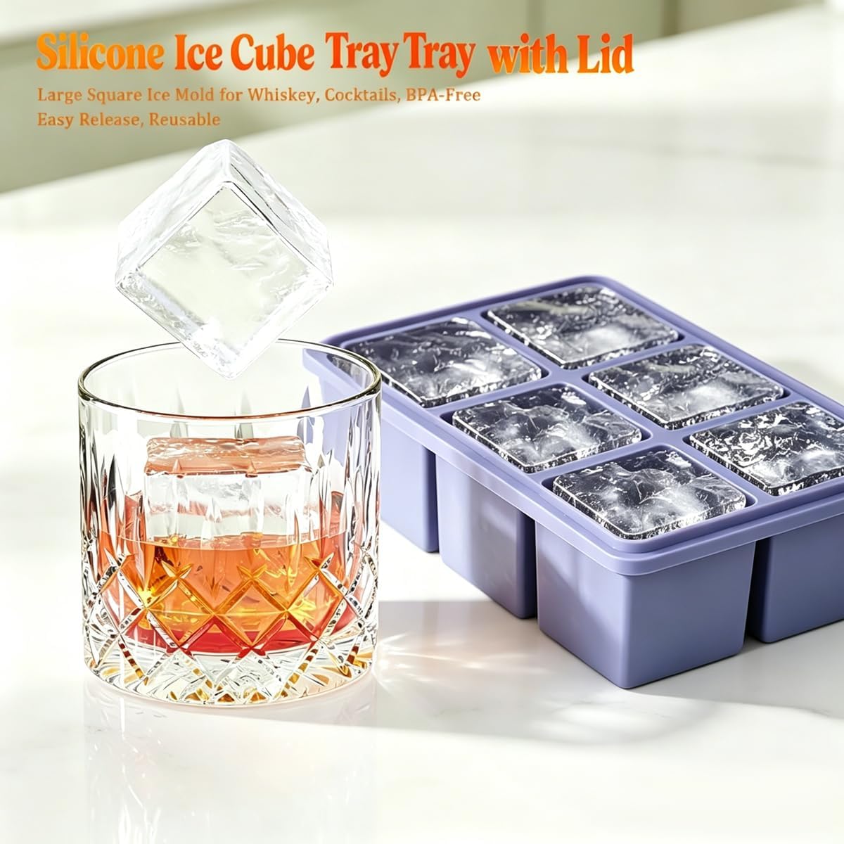 Ice Cube Trays for Freezer,Ice Cube Tray,3 Pack Large 2 Inch Big Square Silicone Ice Cube Molds,Old Fashioned Huge Ice Cube Maker for Whiskey,Bourbon & Cocktails