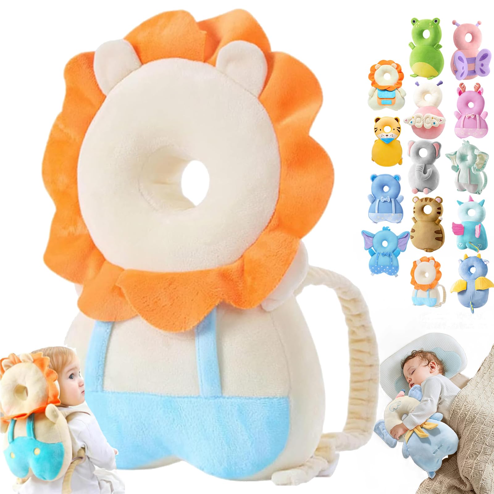 Wonderbaby Baby Backpack Head Protection Pillow - Fall Back Head Protector for Walking (White Lion)