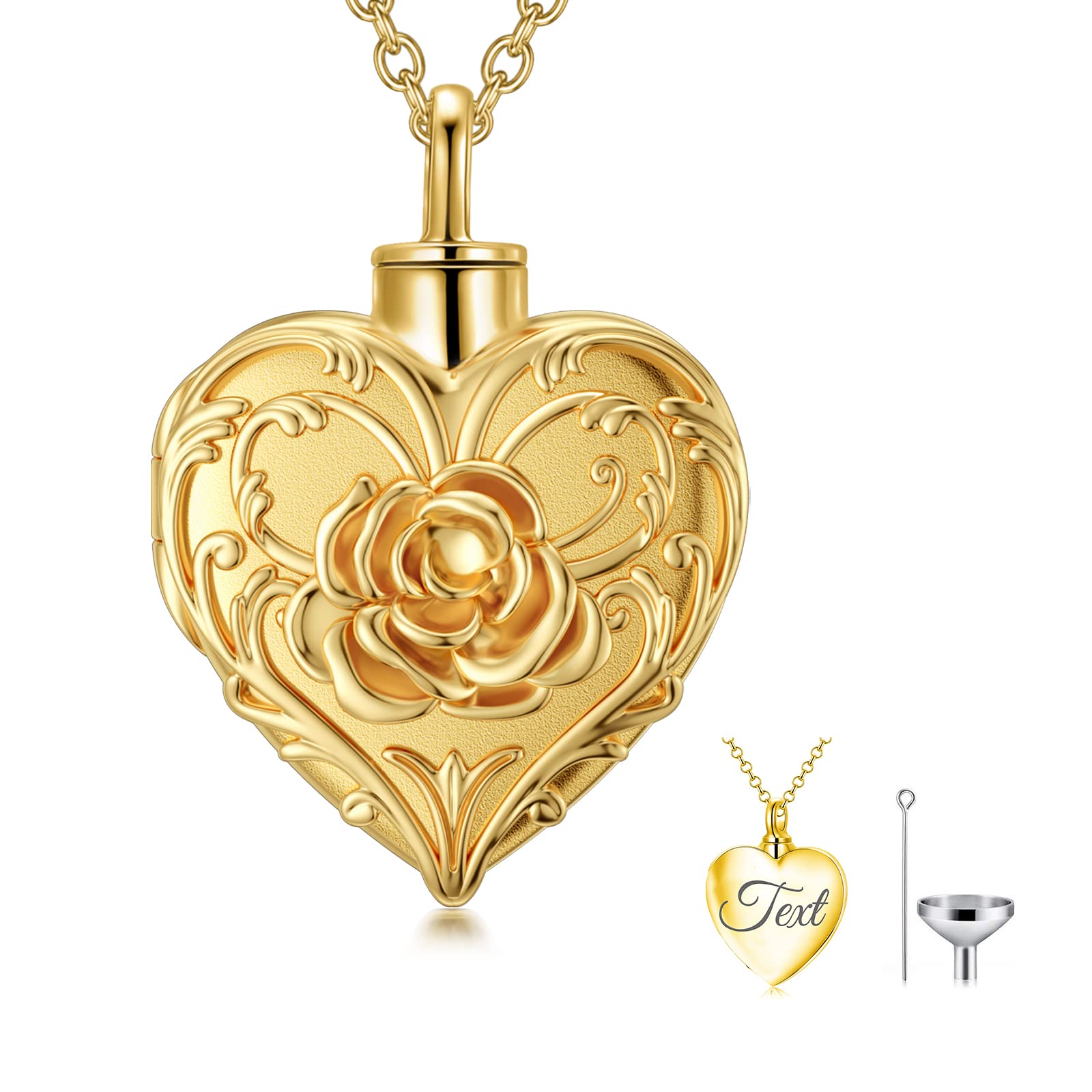 SOULMEET Personalized 9K 14k 18k Solid Gold/Filled Gold Flower Rose Cremation Locket Necklace for Ashes, Engraving Rose Urn Necklace that Holds Human Dog Cat Ashes (Custom Name) โ image 1
