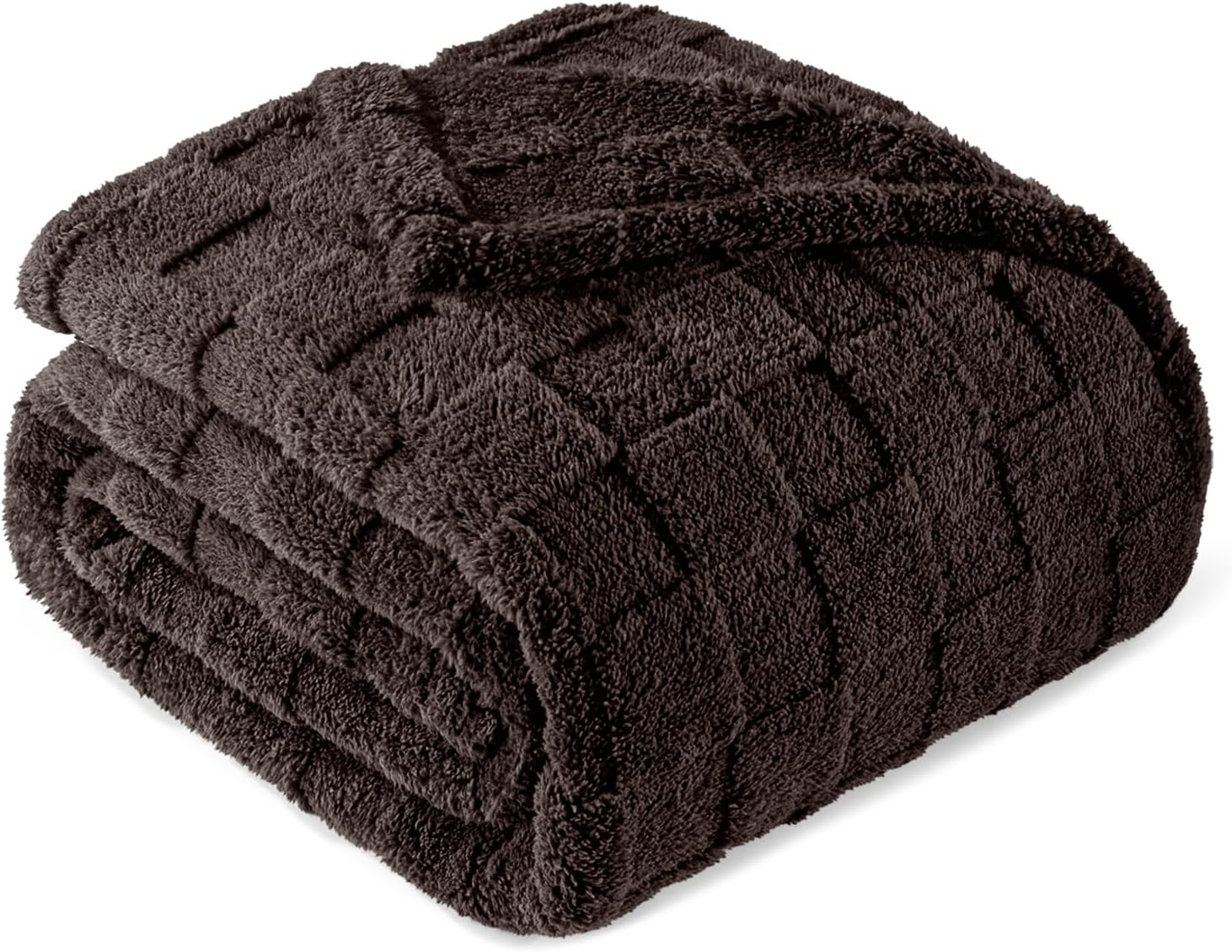 Exclusivo Mezcla King Size Flannel Fleece Blanket, Super Soft and Warm Lightweight Checkered Pattern Blankets for All Seasons, 90x104 Inches, Coffee
