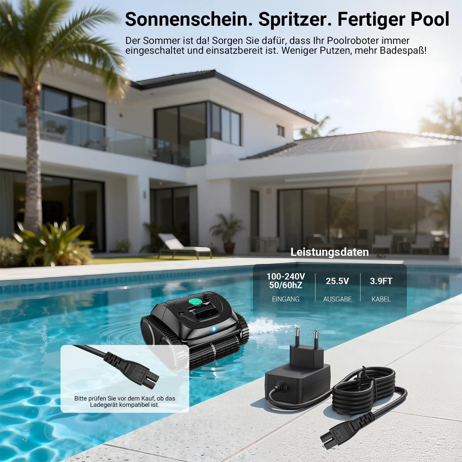 Cable de carga para robot de piscina, compatible con WYBOT C1-01 Robotic Pool Cleaner, fuente de alimentación de repuesto, cable de alimentación