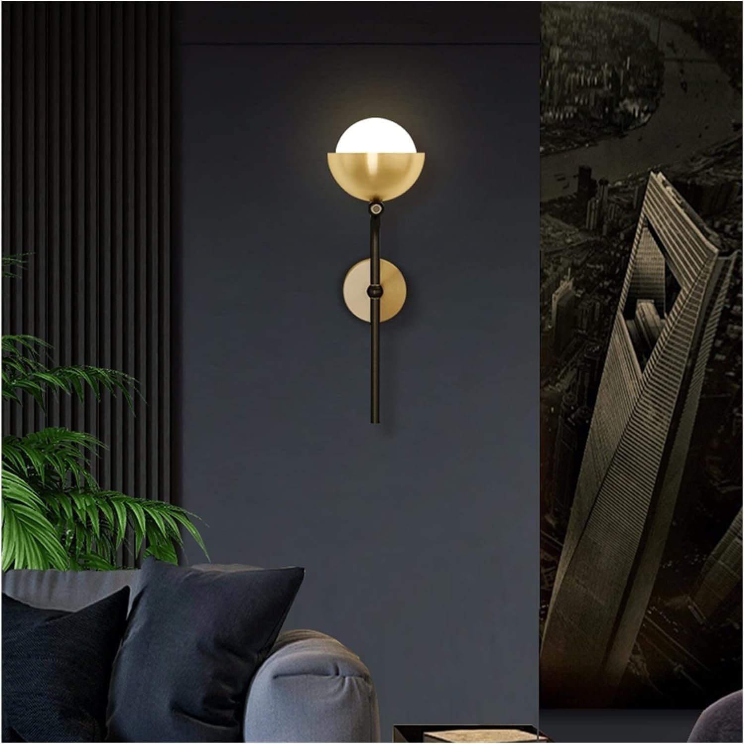 CWCQGH Copper Wall Lamp Modern Minimalist Bedroom Bedside Aisle LED G9 Light Source,Black