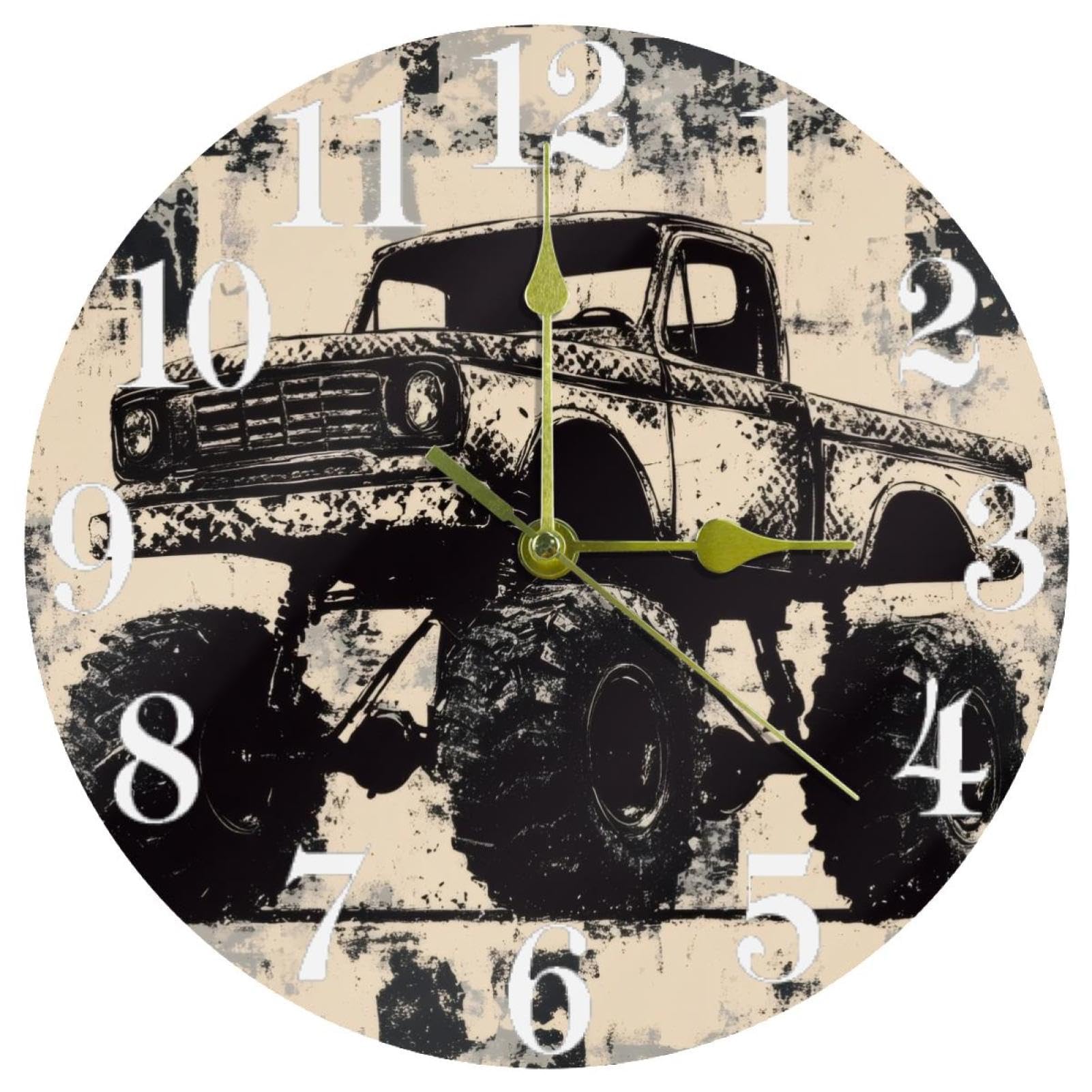 Horloge murale noire monstre grunge à quartz silencieuse ronde pour salon et bureau