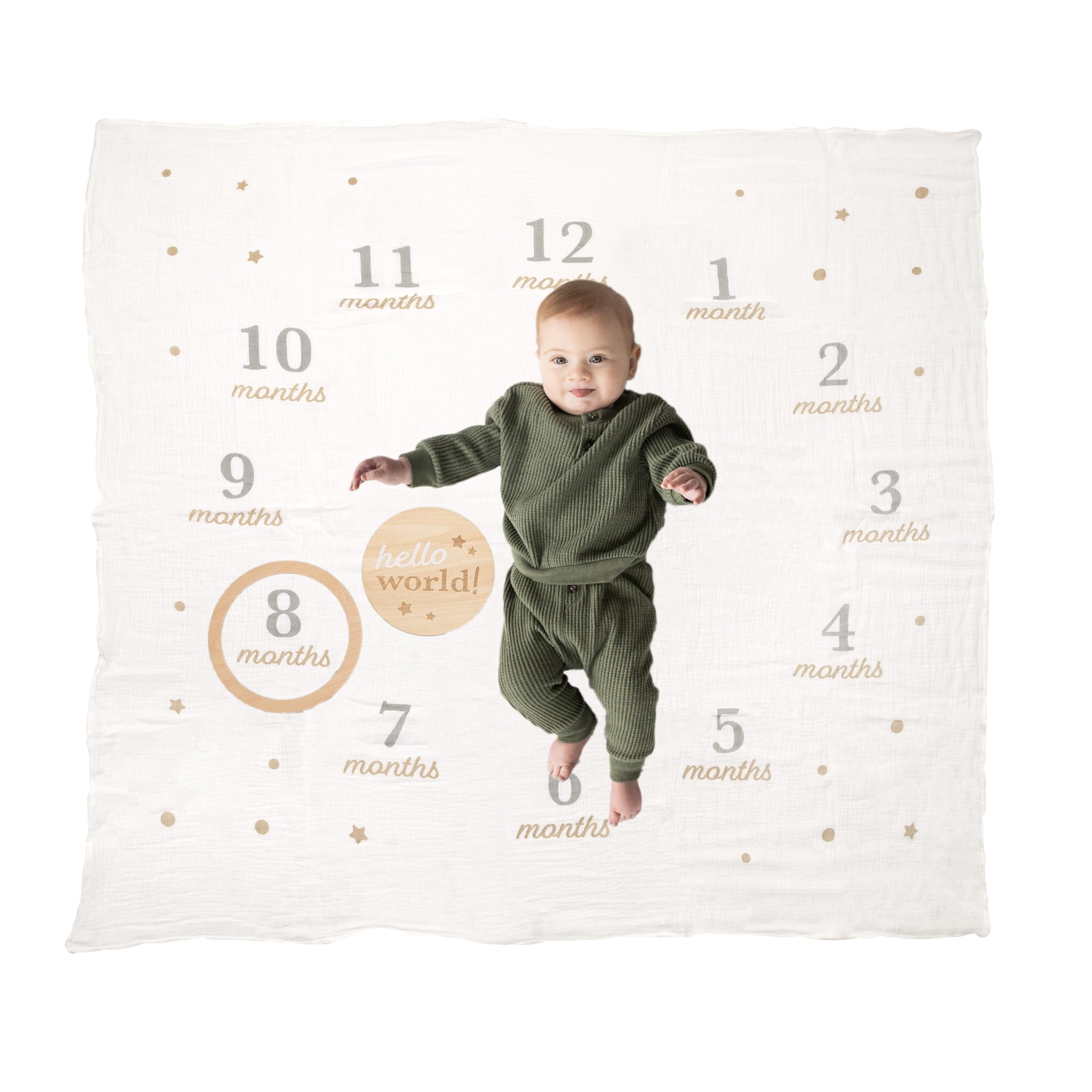 Pearhead Baby Monthly Milestone Blanket, 1 to 12 Months, Infant Milestone Markers, Best Photography Backdrop Photo Prop for Newborn, Includes Wooden Photo Props