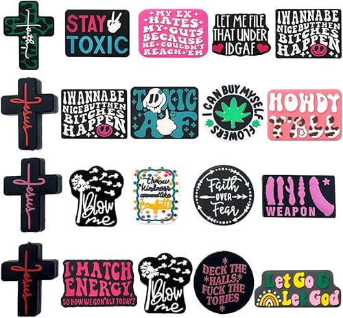 20 cuentas focales sueltas de silicona, cuentas en forma de calavera de cruz de Halloween, cuentas impresas de letras del alfabeto de silicona,