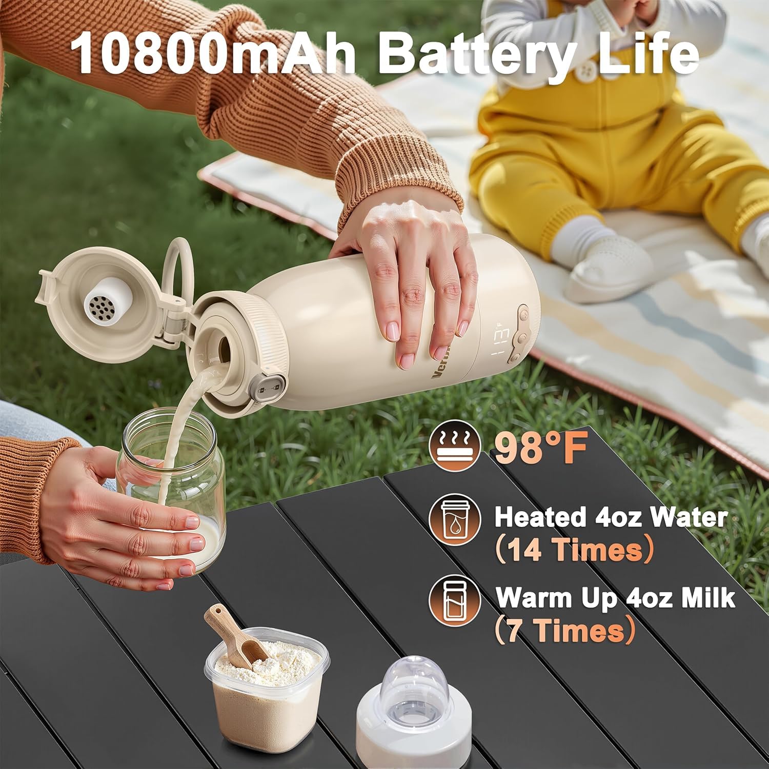 Portable Bottle Warmer for Travel, 17 Oz Baby Bottle Warmer, Super Fast Charging Milk Warmer with Adjustable Temp & Keep Warm, Cordless Water Warmer for Formula, Breastmilk, Rechargeable