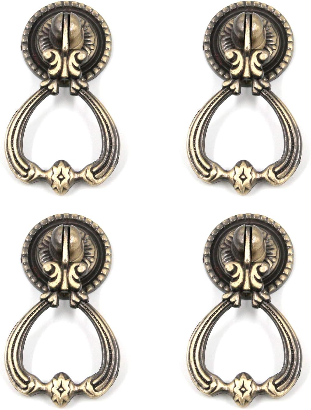 4Pcs Tear Drop Knobs Pull Handles Pendant Antique Decorative Zinc Alloy Metal Hardware for Furniture Cabinet Drawer with Screws(1.3" L x 2.4" W Bronze)