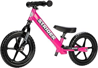 Strider 12” Sport Bike - No Pedal Balance Bicycle for Kids 1 to 4 Years - Includes Safety Pad, Padded Seat, Mini Grips & Flat-Free Tires - Tool-Free Assembly & Adjustments