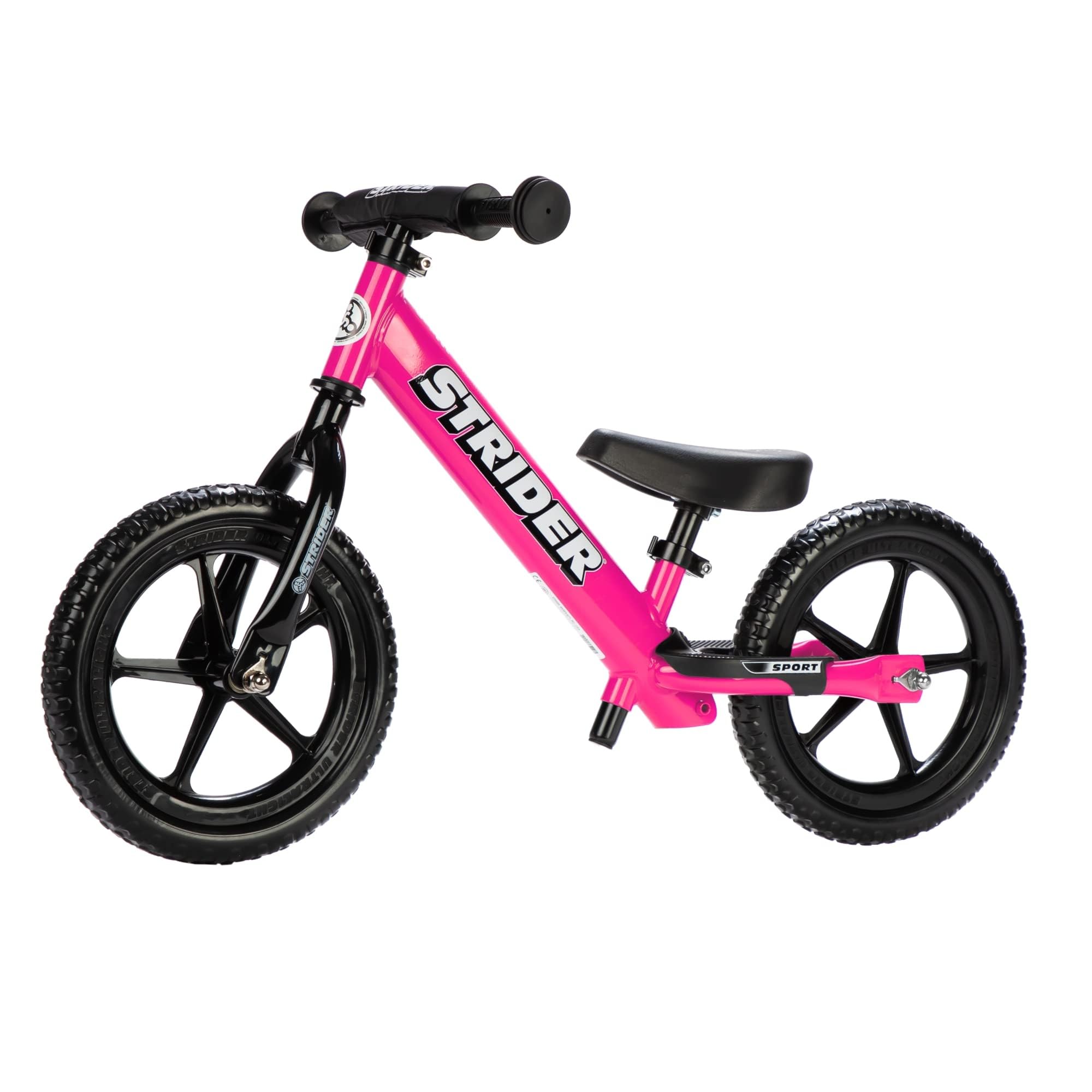 Strider 12” Sport Bike - No Pedal Balance Bicycle for Kids 18 Months to 5 Years - Includes Safety Pad, Padded Seat, Mini Grips & Flat-Free Tires - Tool-Free Assembly & Adjustments