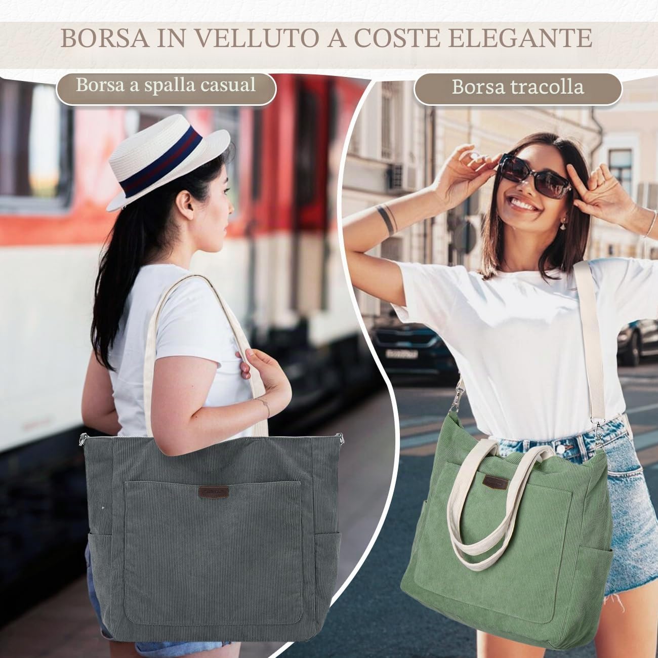 Chase Chic Tote Bag Università, Grande Borsa Tote in Velluto a Coste Casual Borsette Tracolla Spalla Shopper Donna per Viaggi