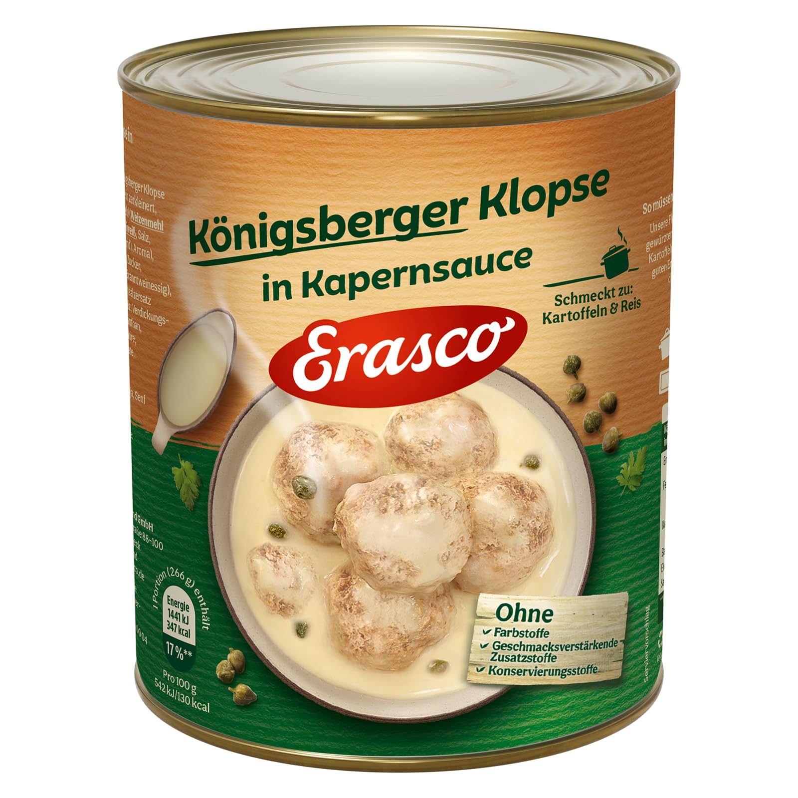 Erasco 6 Königsberger Klopse i. Kapernsauce , 2er Pack (2 x 800 g Dose)