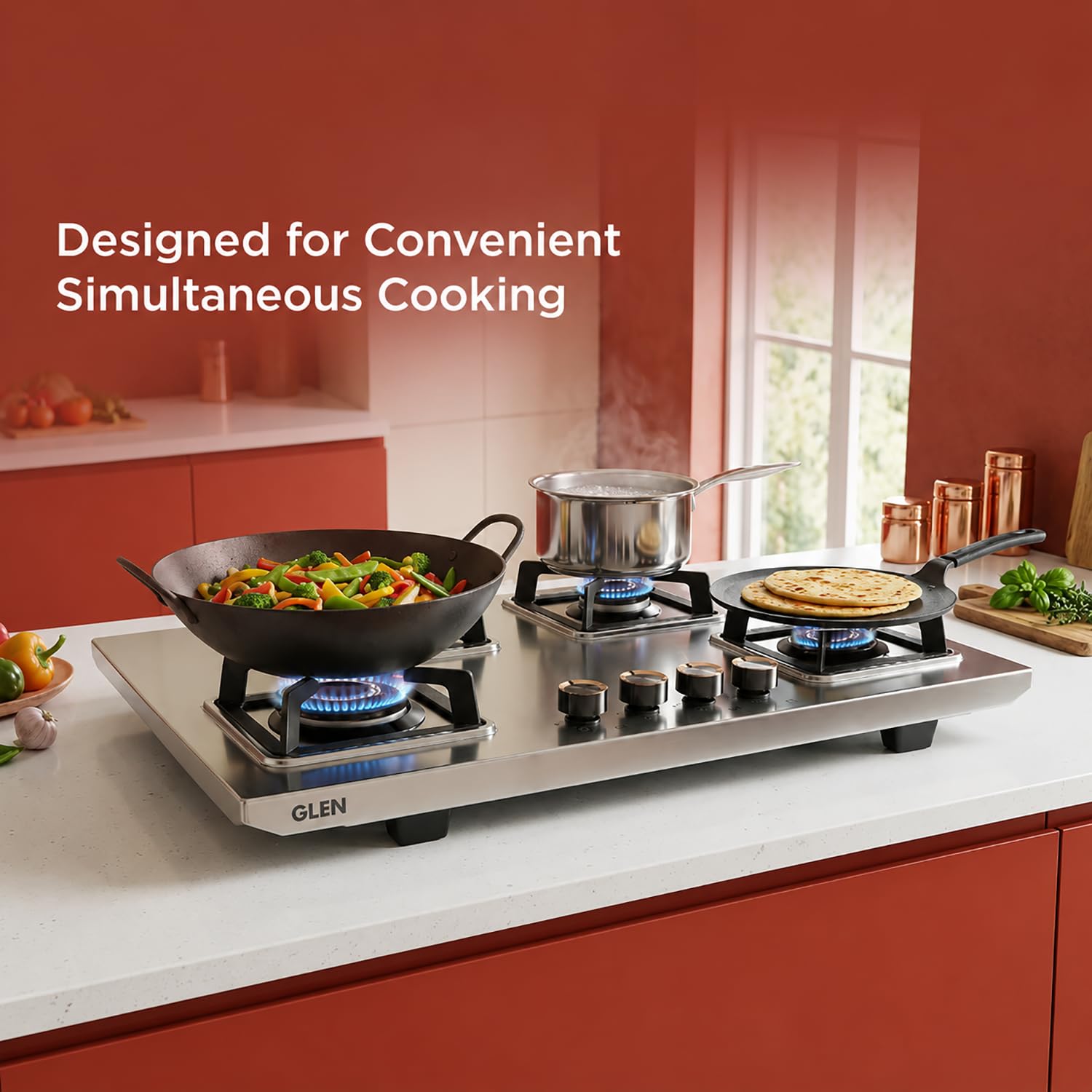 Glen 4 Burner Stainless Steel Gas Stove - 10 Year Warranty -3