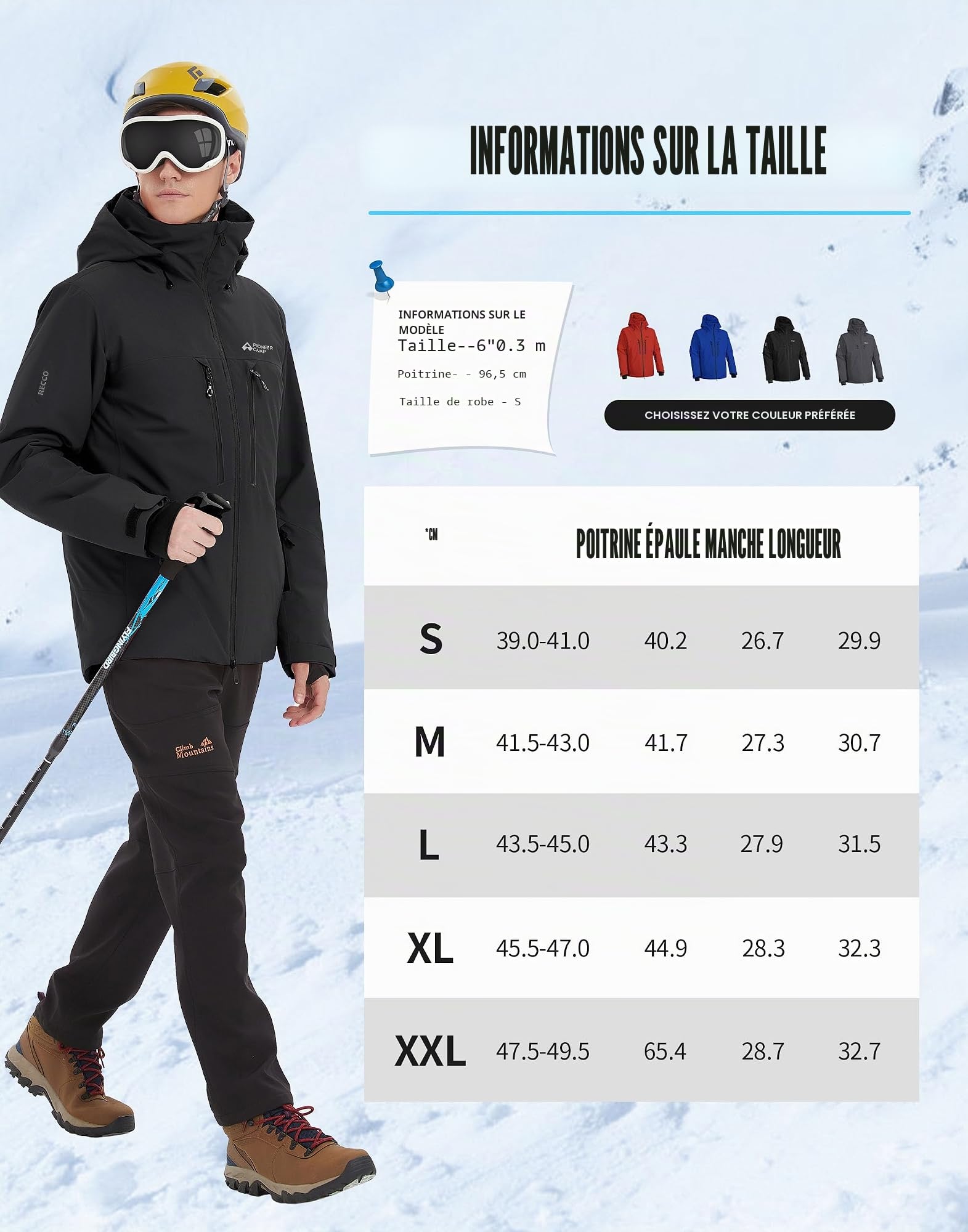 Pioneer Camp Homme Veste de Ski et Réflecteurs RECCO® Imperméable Snowboard avec Multi-Poches, Capuche