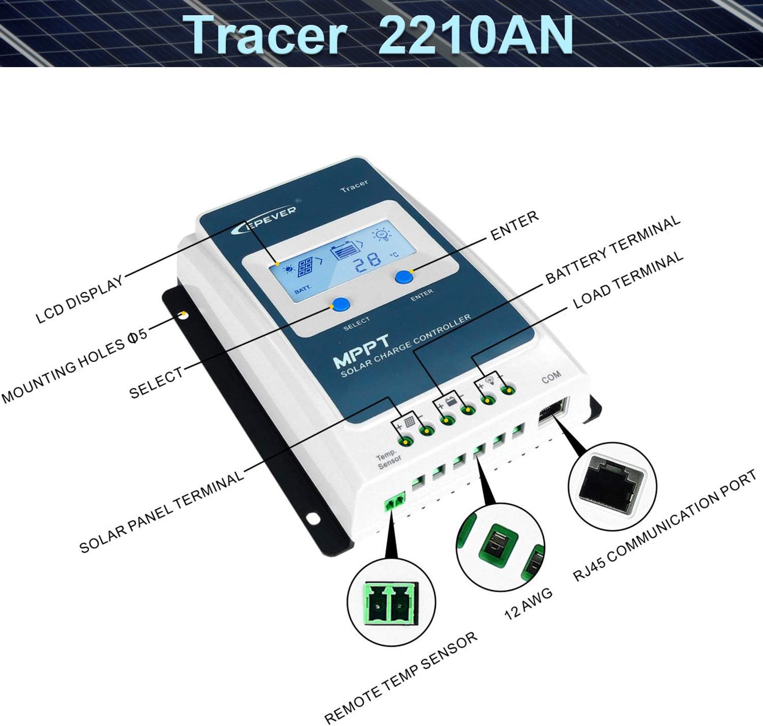 EPEVER MPPT Solar Charge Controller Labeled Components