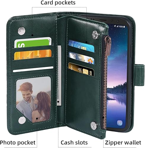 Miniatura 3 de Asuwish Funda de teléfono para Samsung Galaxy S8 Active Wallet Cover con protector de pantalla de vidrio templado y tarjetero con tapa de flores,