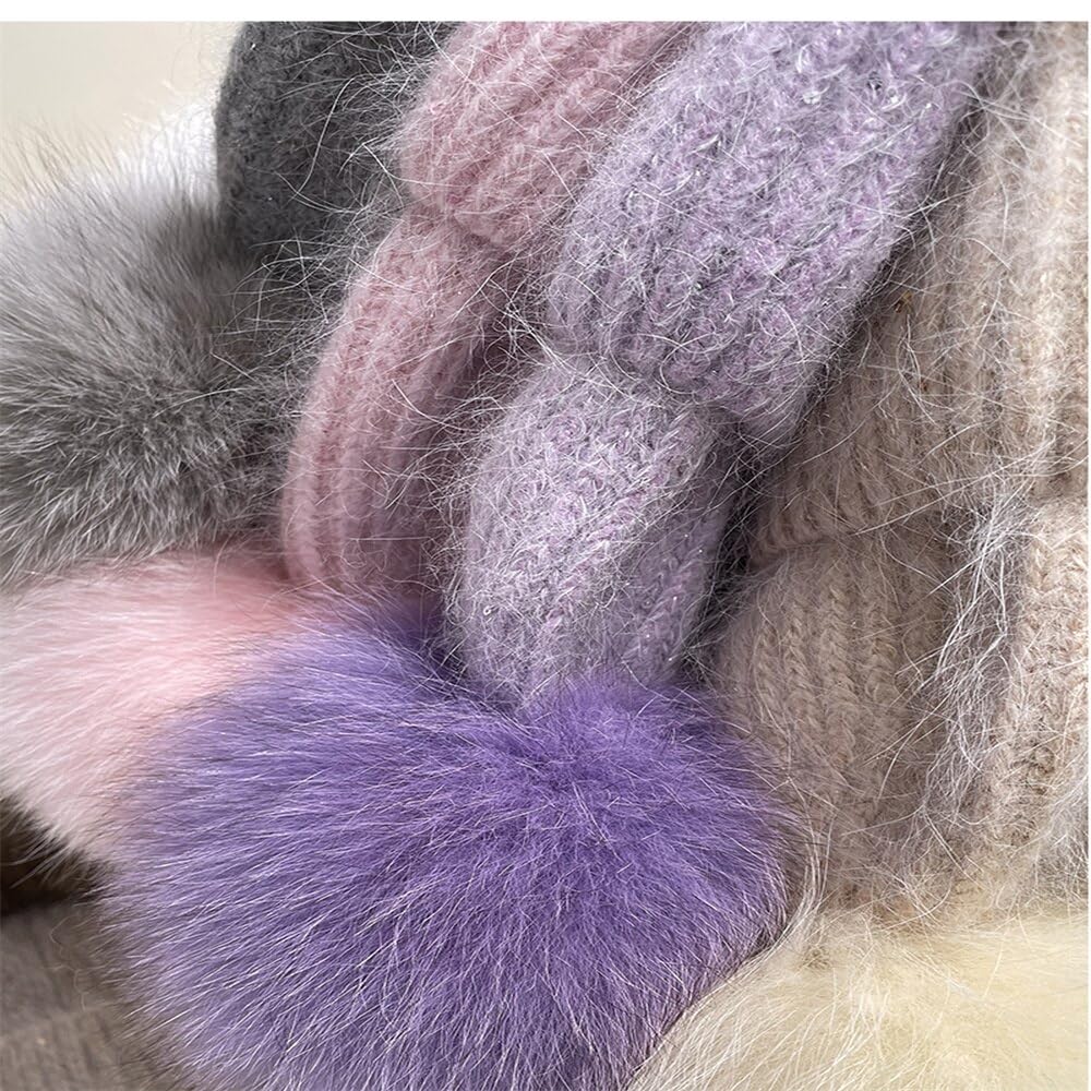 Gorro de Invierno para Mujer, Gorro de Punto con pompón, Gorro para Mujer (Beige, Talla única)