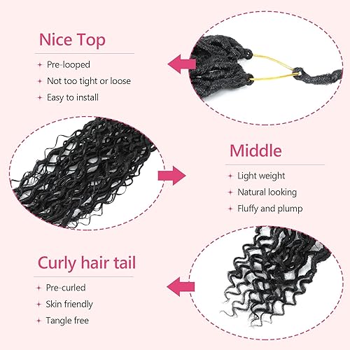 Miniatura 3 de Paquete de 8 rastas de pelo sintético bohemio de ganchillo de 18 pulgadas, rastas suaves con extremos rizados, cabello de ganchillo preenrollado