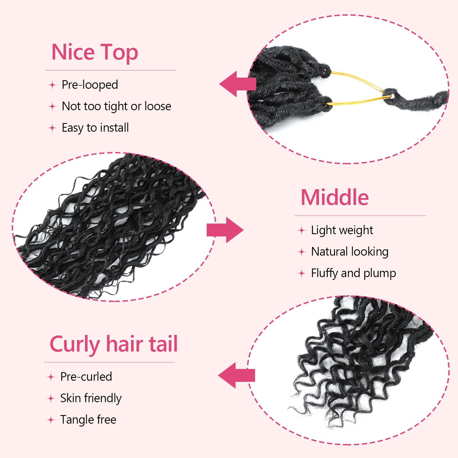 8 Packs Fausse Locks Crochet Braids 14 Inch River Faux Locks Crochet Hair Meches 12Supports/Paquet 1B Goddess Locs Crochet Braids Hair Extensions (1B#)