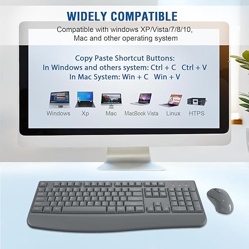 Miniatura 7 de Combo de teclado y mouse inalámbricos, tamaño completo de 2.4 GHz, cómodo reposamanos y mouse inalámbrico óptico para Windows, Mac OS PCcomputadoras