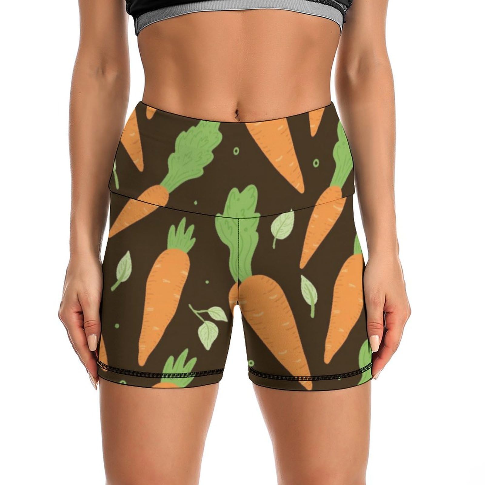JYYAU Watercolor Carrots Print High Waist Yoga Shorts for Women Athletic Shorts Leggings Running Pants Black