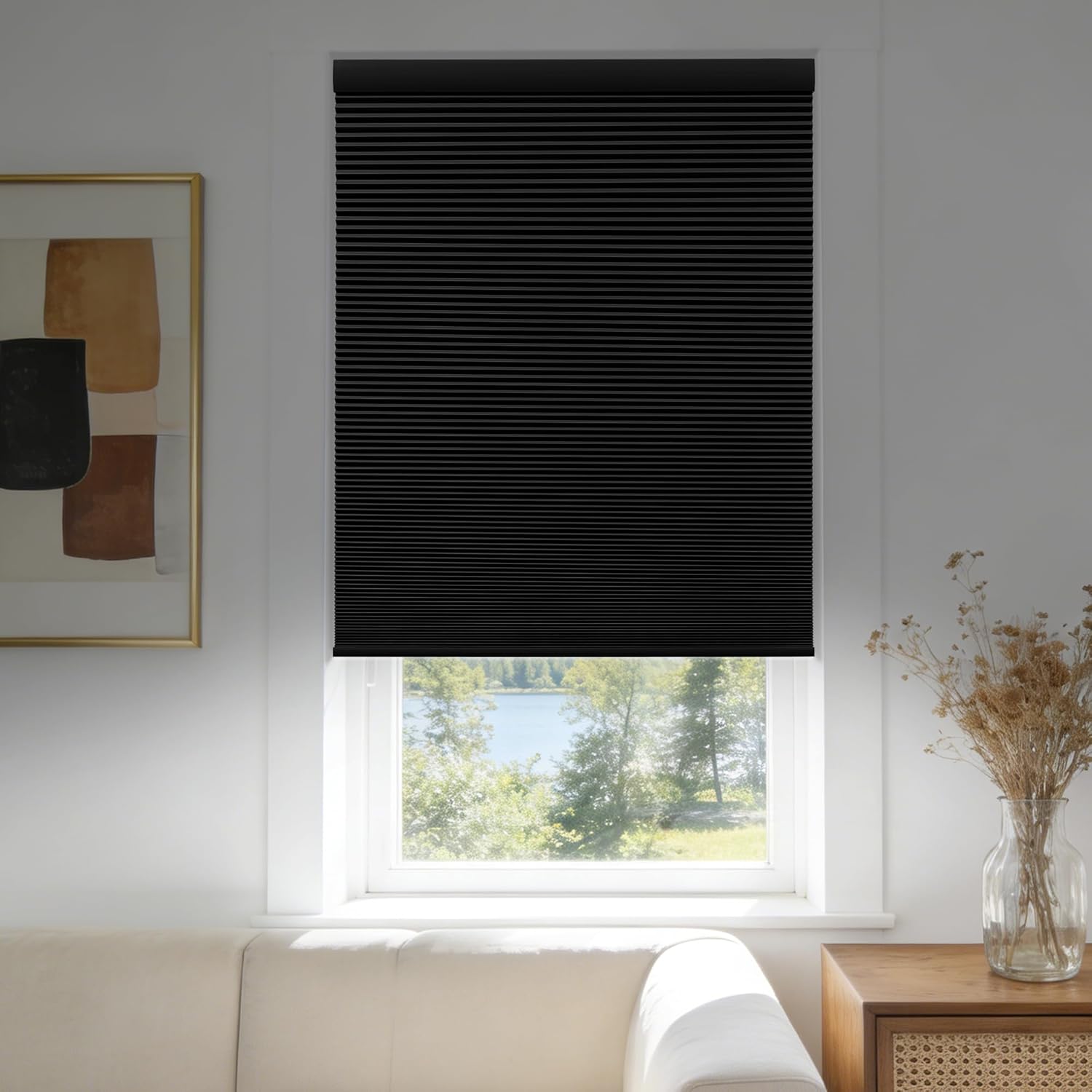 Custom Size Cordless Cellular Shades for Windows Blackout Honeycomb Blinds Easy to Install Noise Reduction Thermal Insulated for Home, Blackout Black, Custom Size