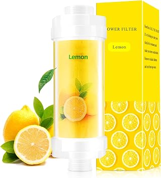 Vitamin C Shower Filter for Hard Water, Shower Head Filter to Chlorine Fluoride Sediment, Water Purifying Filtered Shower Head with Beads, Helps Dry Skin & Hair Loss, Easy Installation Lemon