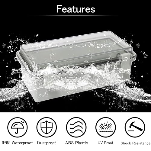 Vista 59 de Caja de conexiones IP65 impermeable de plástico ABS con bisagras, cubierta transparente de policarbonato, caja de proyectos eléctricos con placa