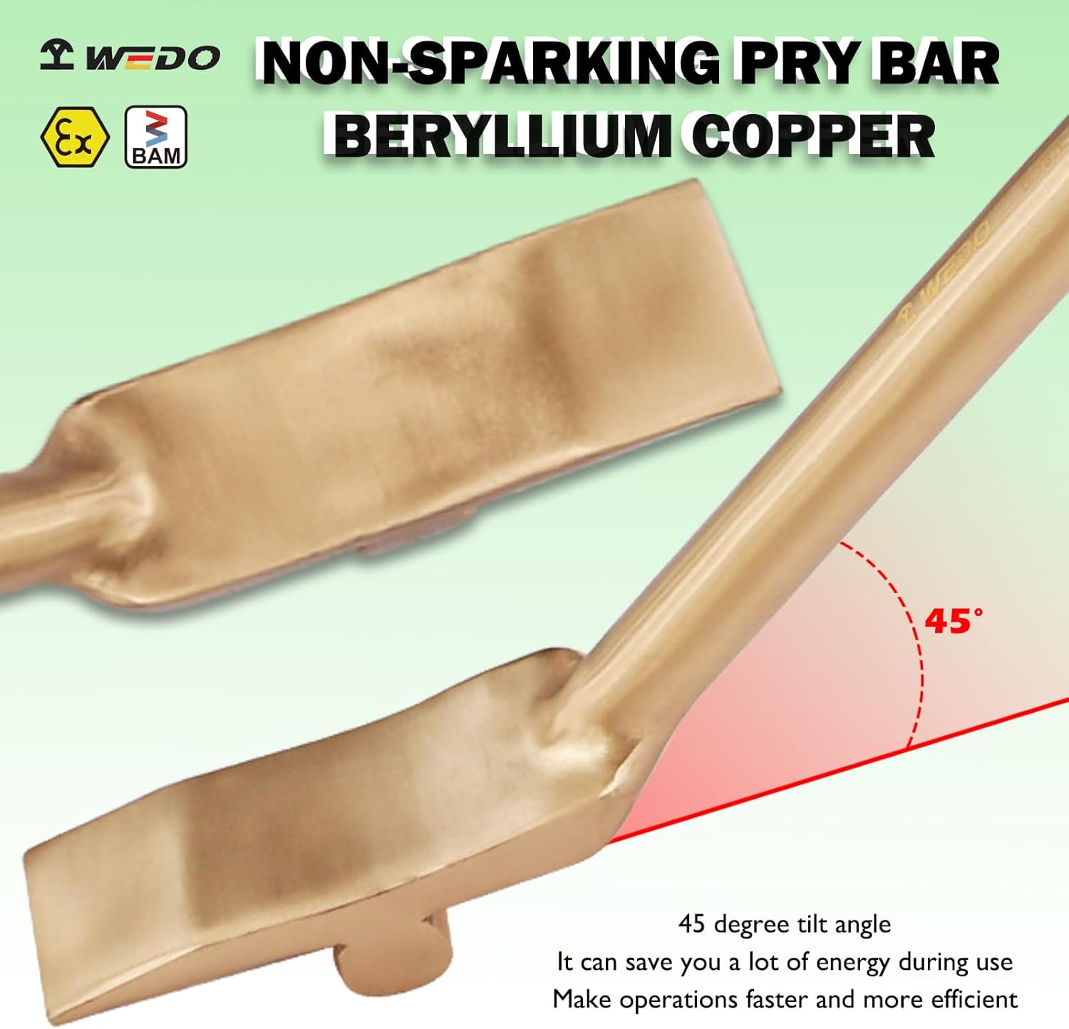 WEDO Non-Sparking 2PCS Tire Bar Set,Tire Mount and Demount,Crowbar,Length 600mm(24"),Tip Size 22mm(7/8"),Beryllium Copper,Non-Magnetic,BAM & FM Certificate,Tire Removal and Installation Tool