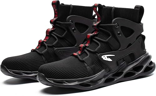 Miniatura 5 de Luolocsn Botas de seguridad de trabajo con punta de acero para hombres y mujeres, ligeras, transpirables, zapatos industriales y de construcción