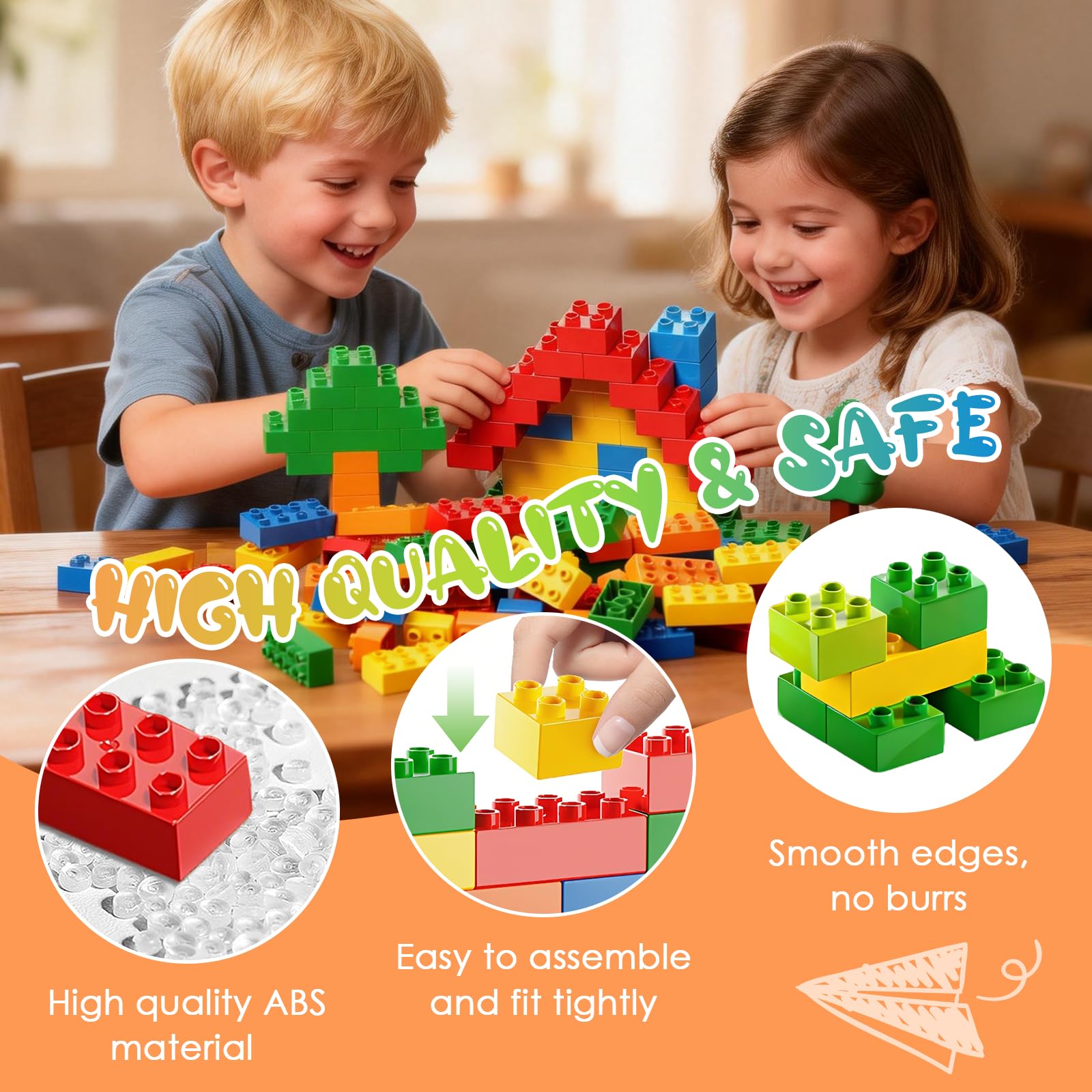 ChaneeHann Grandi Mattoncini, Set di Mattoncini Classici, 100 Pezzi di Mattoncini in 5 Colori, per Bambini a Partire da 2 Anni, Set per Giochi Creativi, Giocattoli Educativi per Bambini