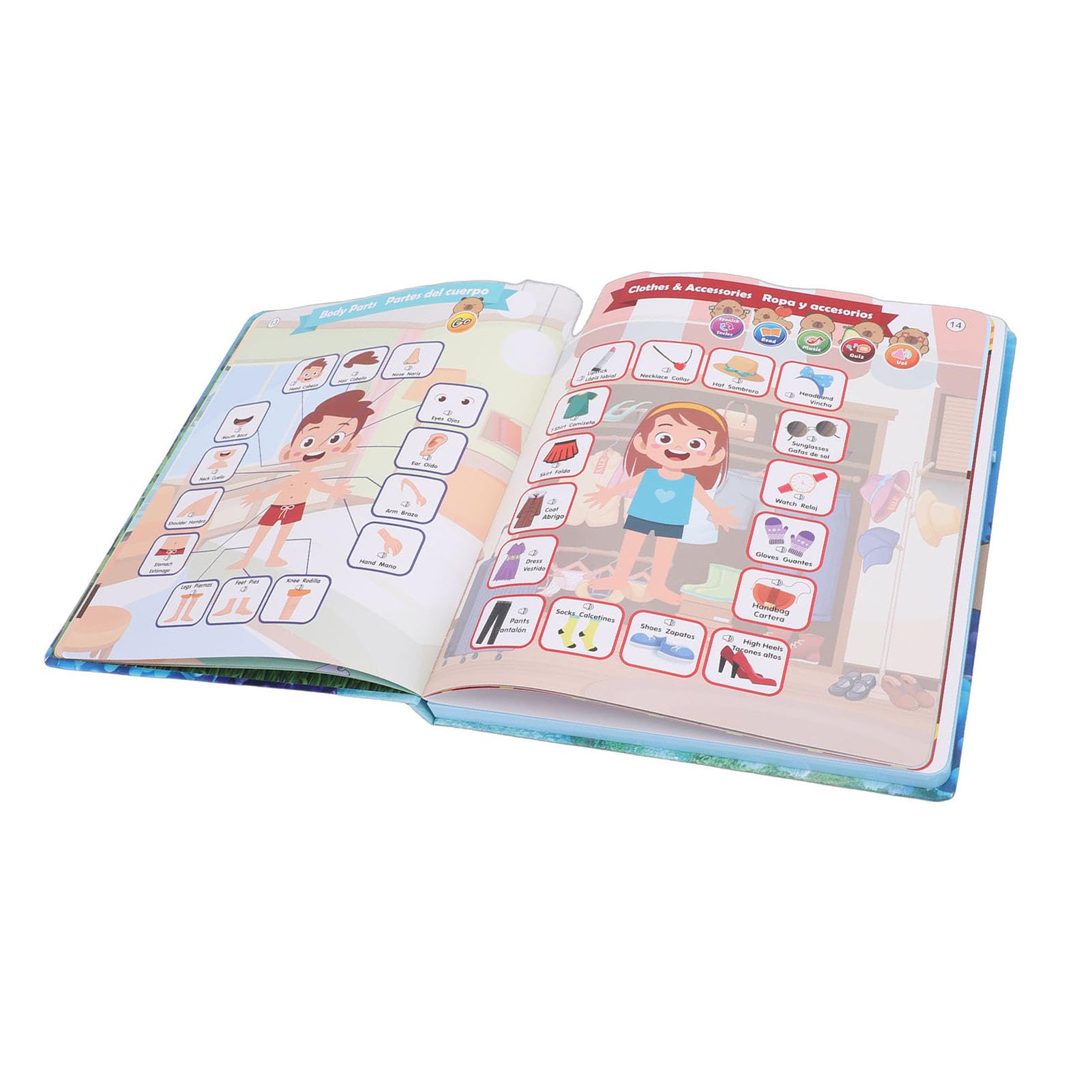 Generic Coinvolgente Libro Sonoro Bilingue Spagnolo-inglese per Bambini con Ricchi Accompagnamenti Musicali per L'apprendimento in età Prescolare