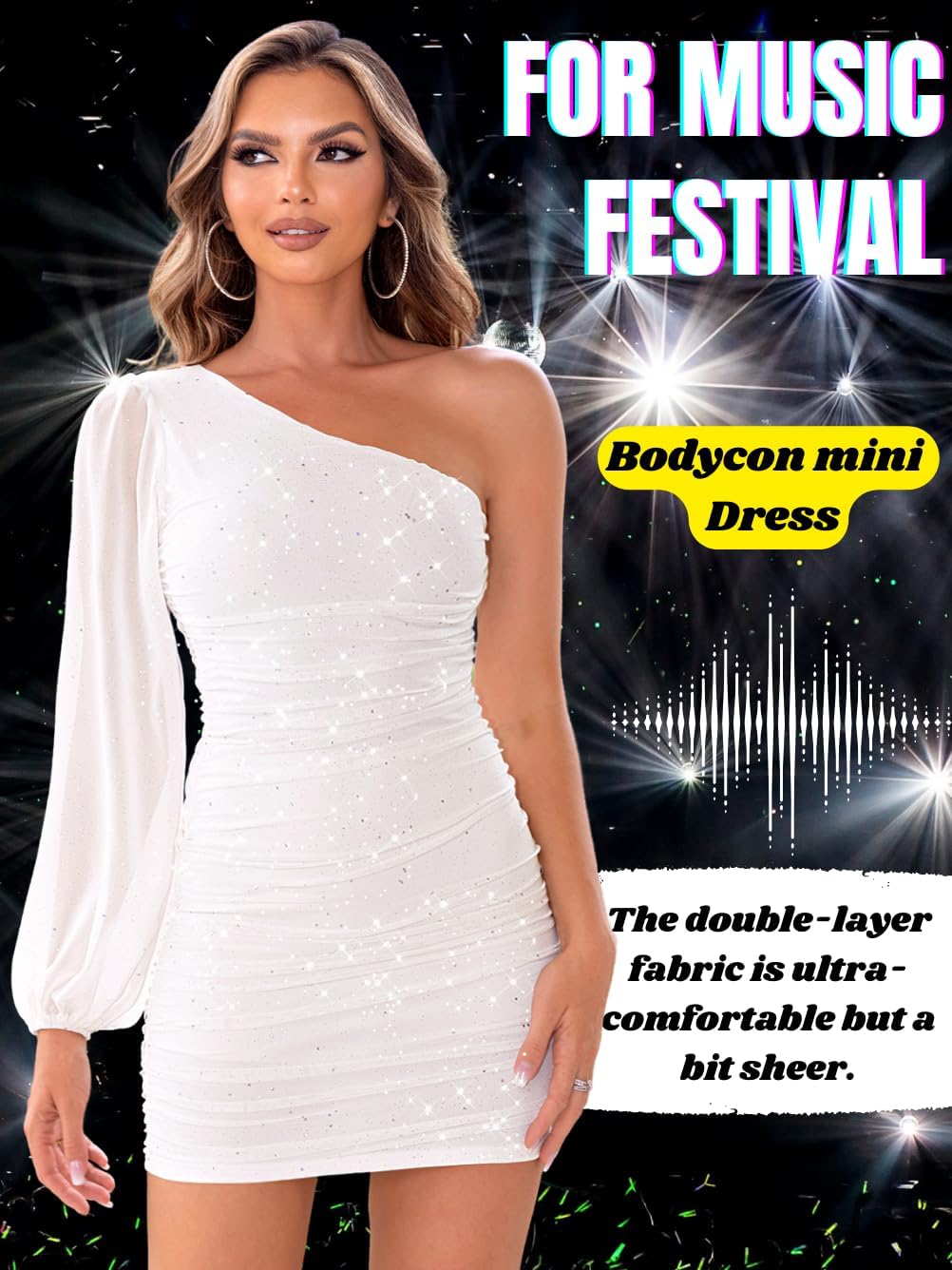 Sparkly Outfits for Women,One Shoulder Ruched Bodycon Short Prom Dress,Sexy Dresses Cocktail Homecoming Nye - Image 6