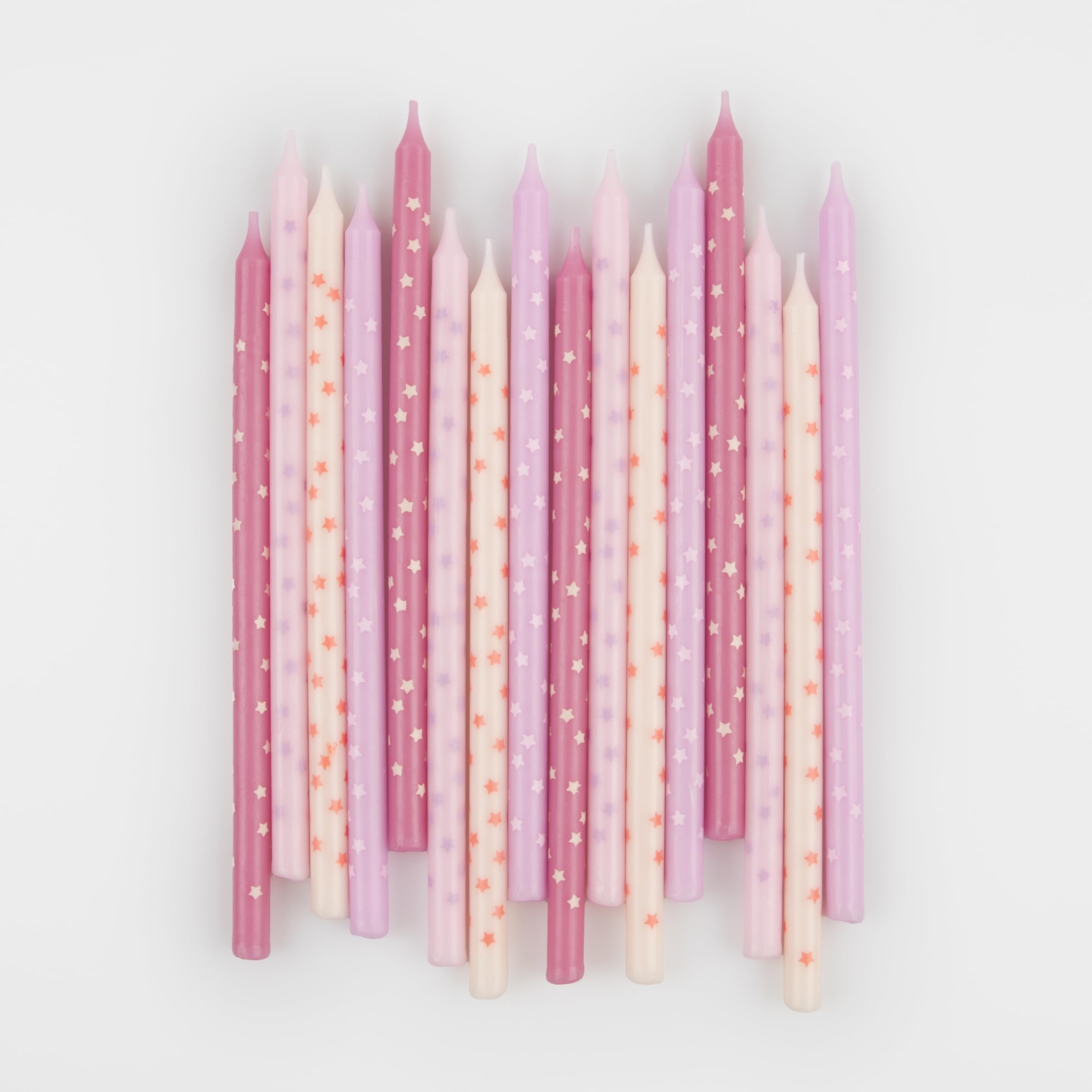 Meri Meri Pink Stars Happy Birthday Candles For Cake (Pack Of 16), 2 Sizes Of Birthday Cake Candles, Unscented, Candles