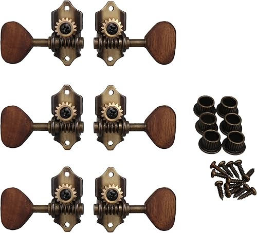 Yibuy 6 clavijas de afinación de cuerda de guitarra acústica vintage, afinadores de guitarra 3R3L, aleación de zinc de bronce